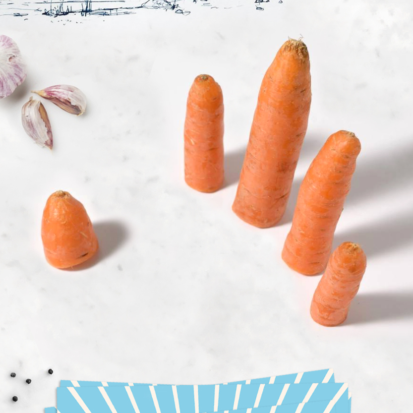 fotocomposizione grafica con carote modellate come una mano