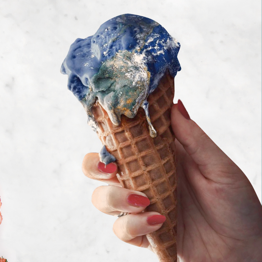 composizione grafica di un gelato che rappresenta la terra che si scioglie